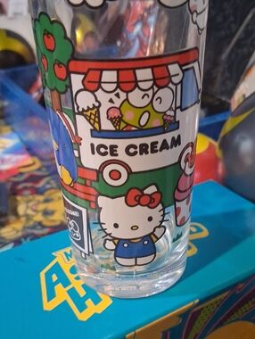 Hello Kitty Clear Glass with Red Bow and Blue Outfit
